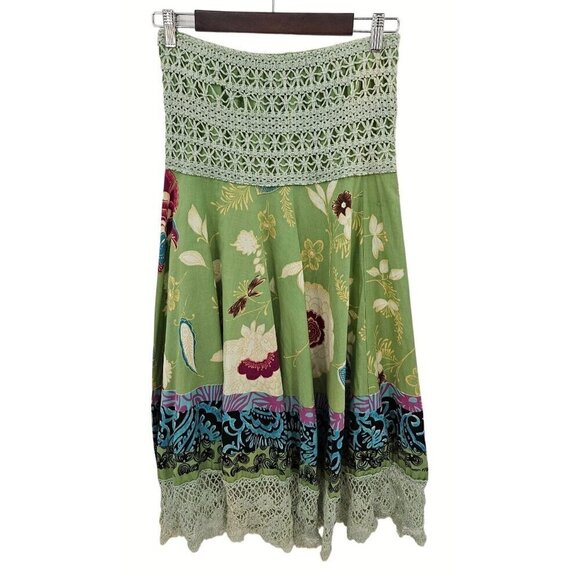 Pallas Athena and Aeolus Maxi Skirt Boho Womens Sz S 6 Stretch Knit Floral Green - Picture 2 of 6